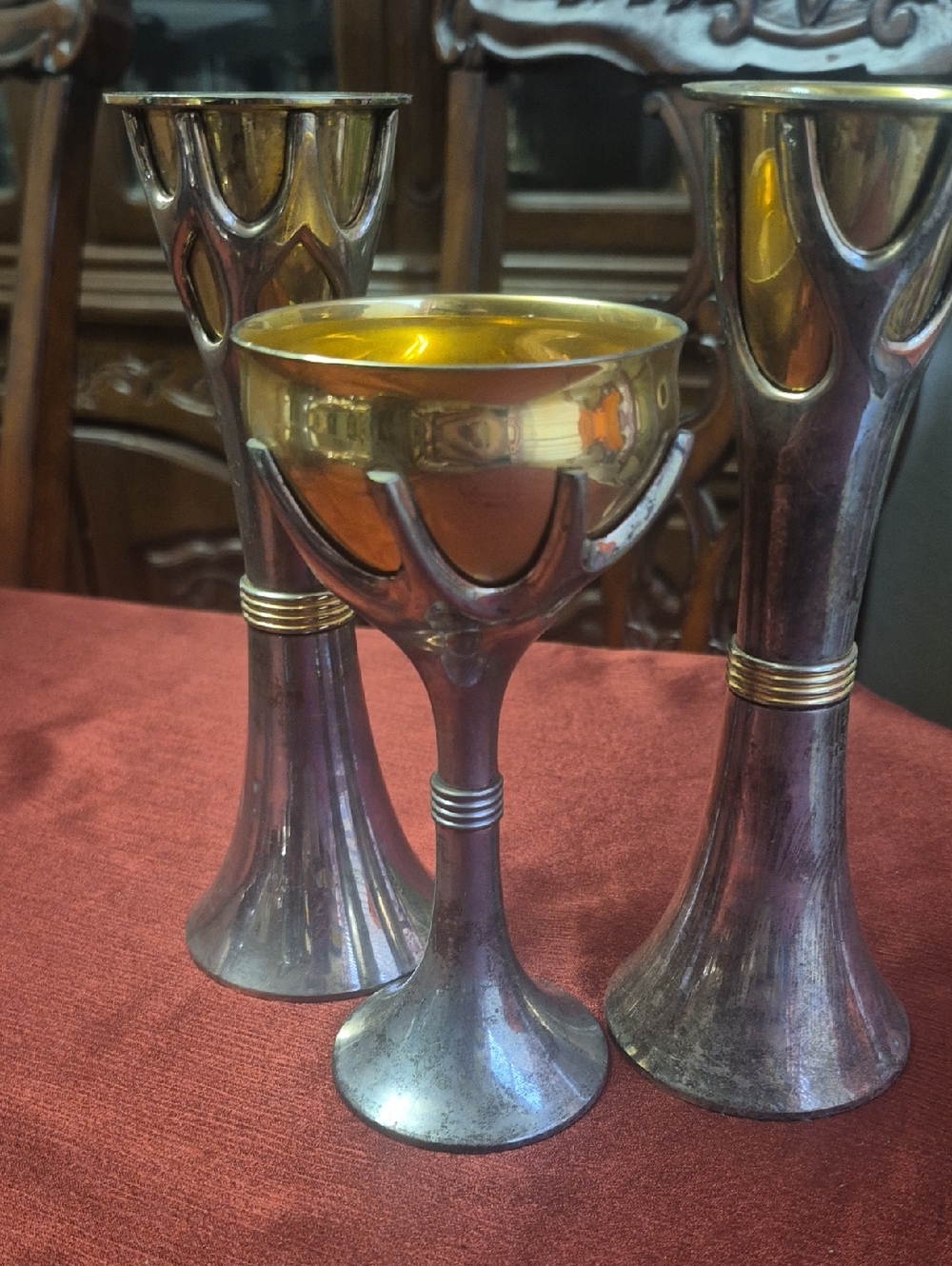 Three-Piece Goblet With Candlesticks Gold And Silver Toned Metal Rite Lite Ltd